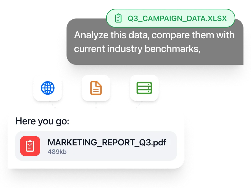 Fello AI generando un informe PDF descargable a partir de una hoja de cálculo