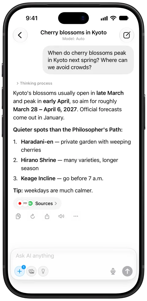 Fello AI on iPhone: Web search, light mode