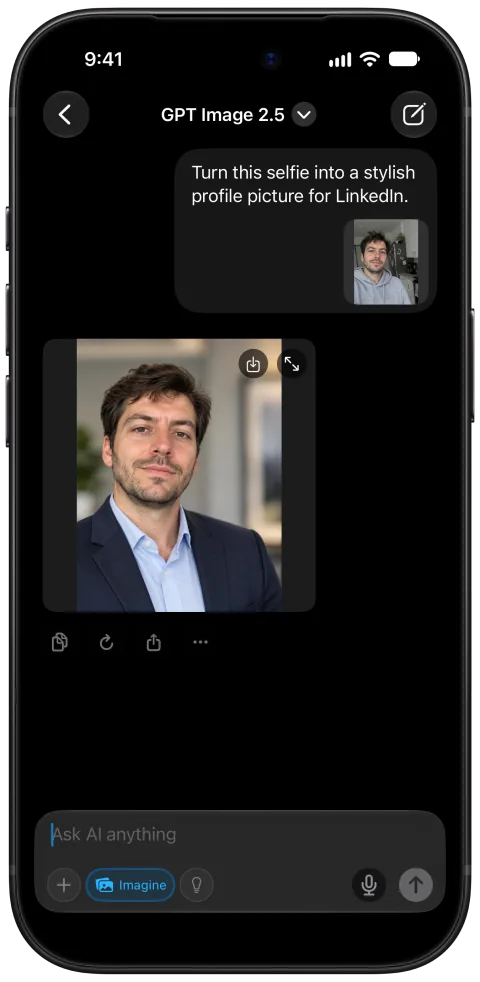 Fello AI on iPhone: Image generation, dark mode