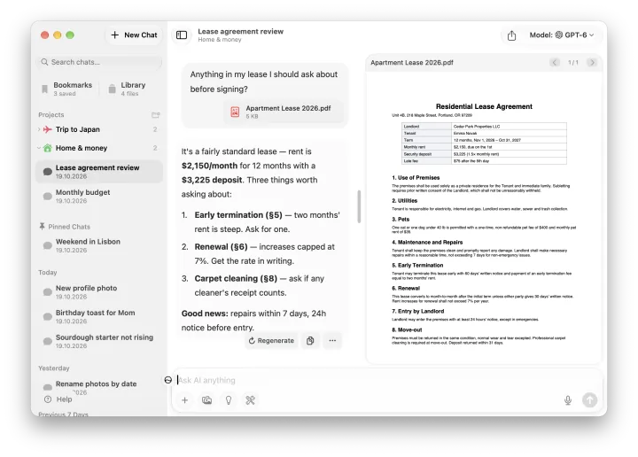 Fello AI on Mac: Chat with a PDF, light mode