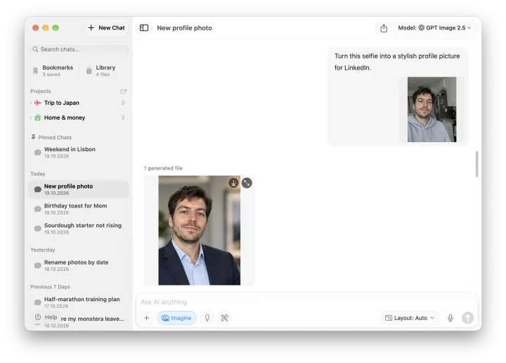 Fello AI on Mac: Image generation, light mode