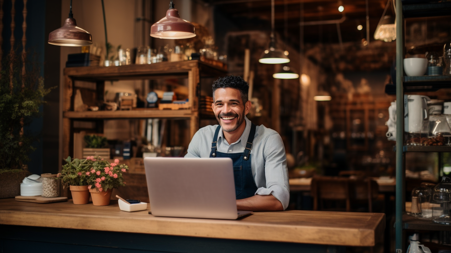 A smiling man in a small local business