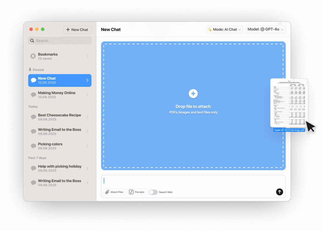 upload PDF to Fello AI by simply dragging & dropping it to the app.