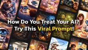 Collage illustrating the viral ChatGPT image trend “Create an image of how I treat you,” showing different ways people interact with AI, from cozy companionship to overworked and dark dystopian scenes.