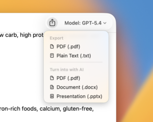 A screenshot of export UI in Fello AI app.