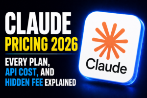 Thumbnail with bold headline “CLAUDE PRICING 2026 / WHAT YOU REALLY PAY” in yellow and white text on a dark blue gradient background, featuring a white app-style tile with the orange Claude logo on the right.