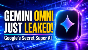 Cover image for an article titled “Gemini Omni Just Leaked,” showing a glowing Gemini logo, video film strips, and blue-purple AI visuals with the subtitle “Google’s Secret Super AI.”