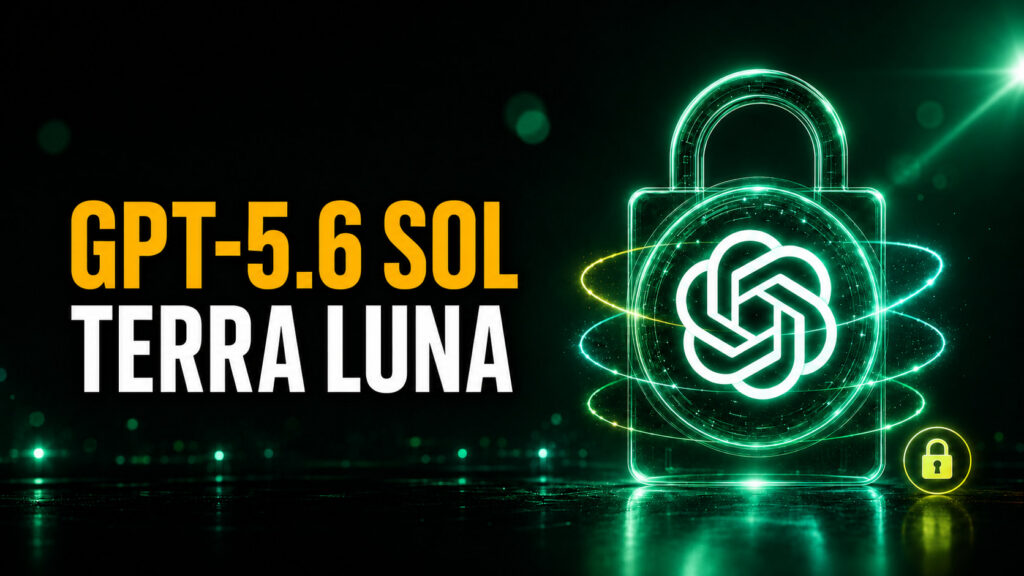GPT-5.6 Sol Terra Luna thumbnail with a glowing ChatGPT logo inside a green neon lock, representing OpenAI’s restricted GPT-5.6 Sol, Terra, and Luna model launch.