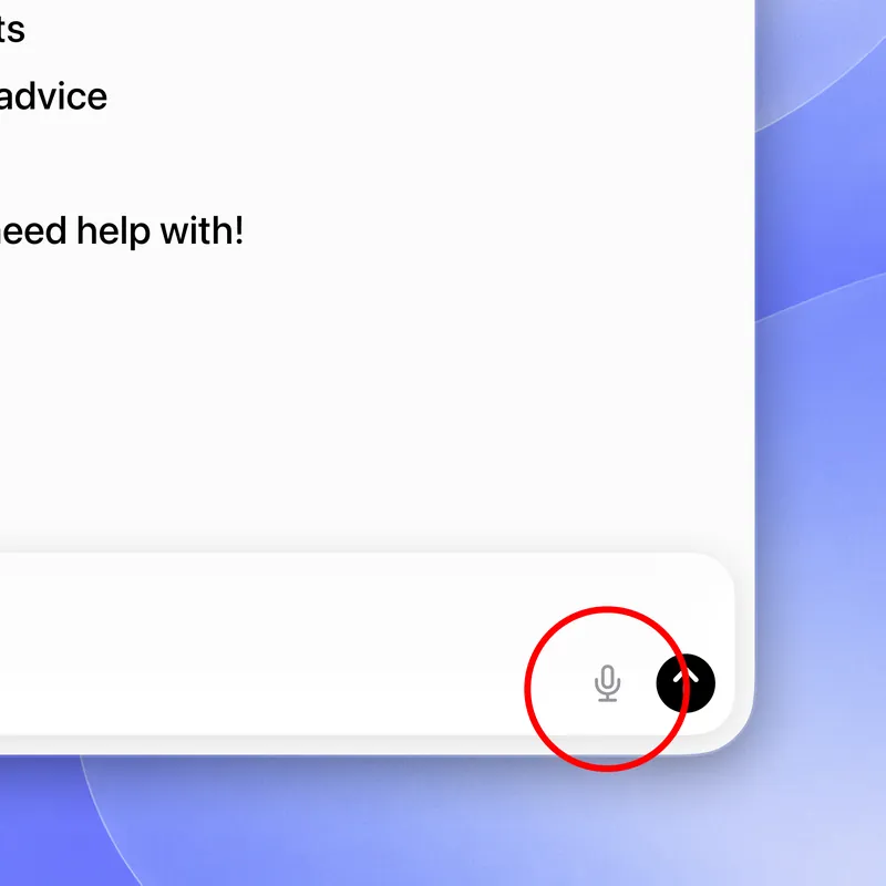 Close-up of the Fello AI chat input bar with the microphone icon highlighted by a red circle