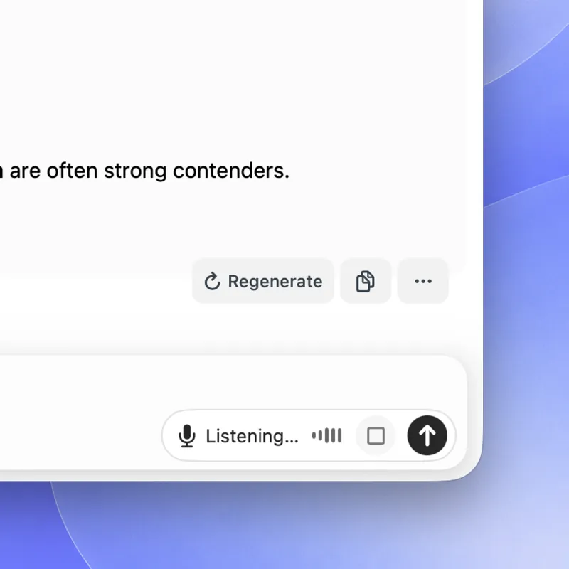 The Fello AI chat input bar in its listening state, showing a waveform and the word Listening while voice dictation records
