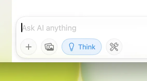 The Fello AI message input with the Think button switched on