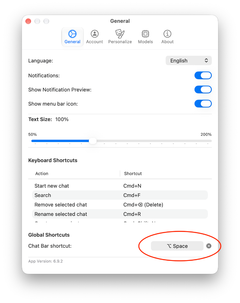 Fello AI Settings app allows you to change the Floating Widget Shortcut